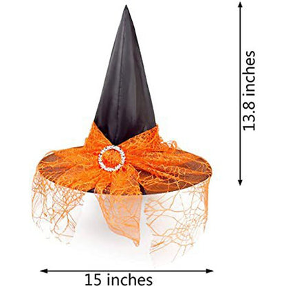 Black Witch Hat Pointed Sparkle Mesh Buckle