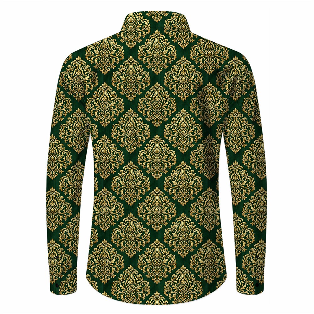 Retro 70S Vintage Ornate Damask Pattern Long Sleeves Collar Shirt