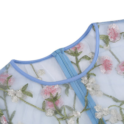 Floral Embroidered Mesh Midi Dress