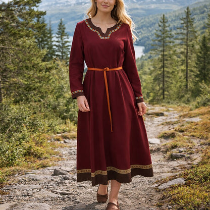 Medieval Viking Style Midi Dress with Belt