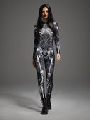 Leotard da donna di Halloween gotico con scheletro e ragnatele