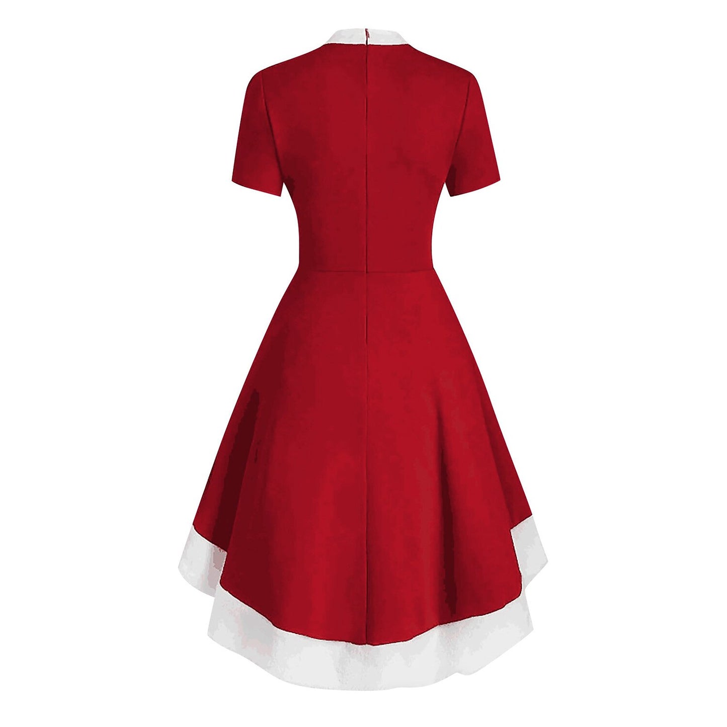 Bow Neck Asymmetrical Hem Xmas Dress