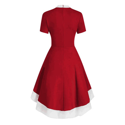 Bow Neck Asymmetrical Hem Xmas Dress