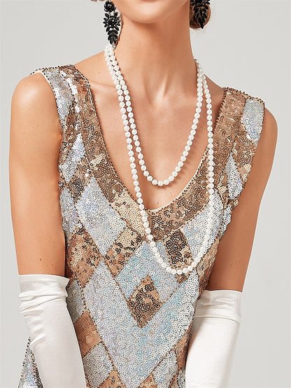 Sequin Chevron Flapper Dress with Vintage Glam