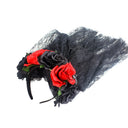 Copricapo da donna gotico in pizzo con rosa e velo scheletro per Halloween