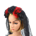 Copricapo da donna gotico in pizzo con rosa e velo scheletro per Halloween
