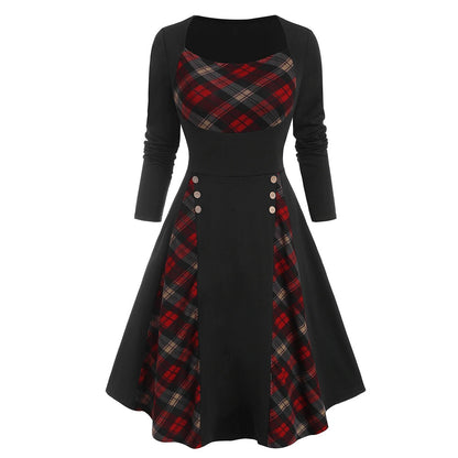 Christmas Vintage Plaid Panel Swing Dress