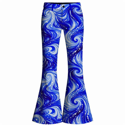 Retro 70s Swirling Waves High Waist Wide Flared Trousers